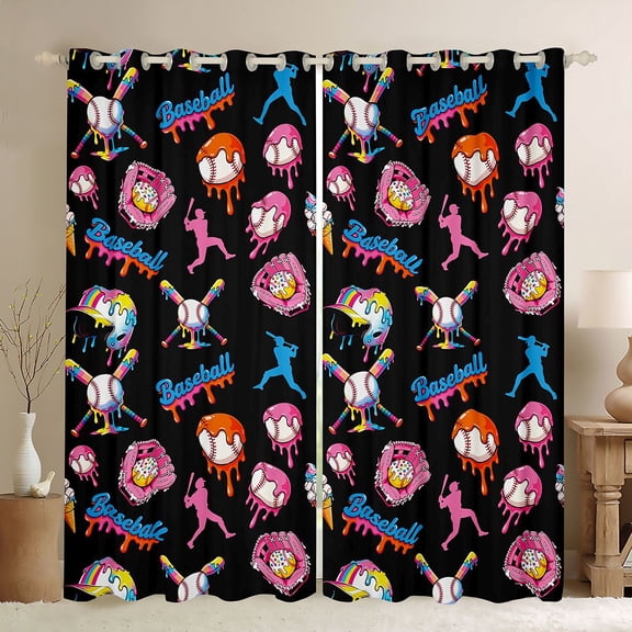 jejeloiu Baseball Sport Game Black Out Curtains,Watercolor Graffiti Hippie Curtains Pack of 2 (42x63 Each) For Girls Boys