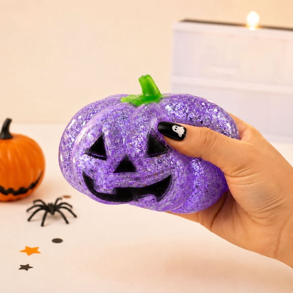 UALSRZL Halloween Pumpkin Squeeze Toys, Slow Rise Glitter Dumpling Squishies, Cute Pumpkins Stress Ball Gifts for Adults Anxiety Relief Office, Purple
