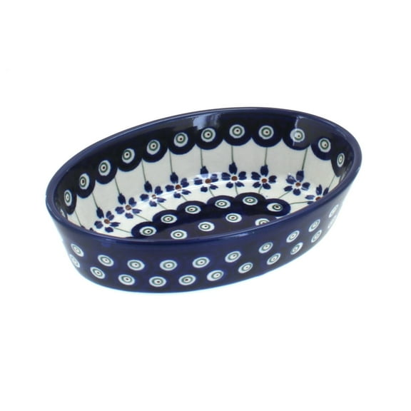 Blue Rose Polish Pottery Flowering Peacock Extra Small Oval Baker