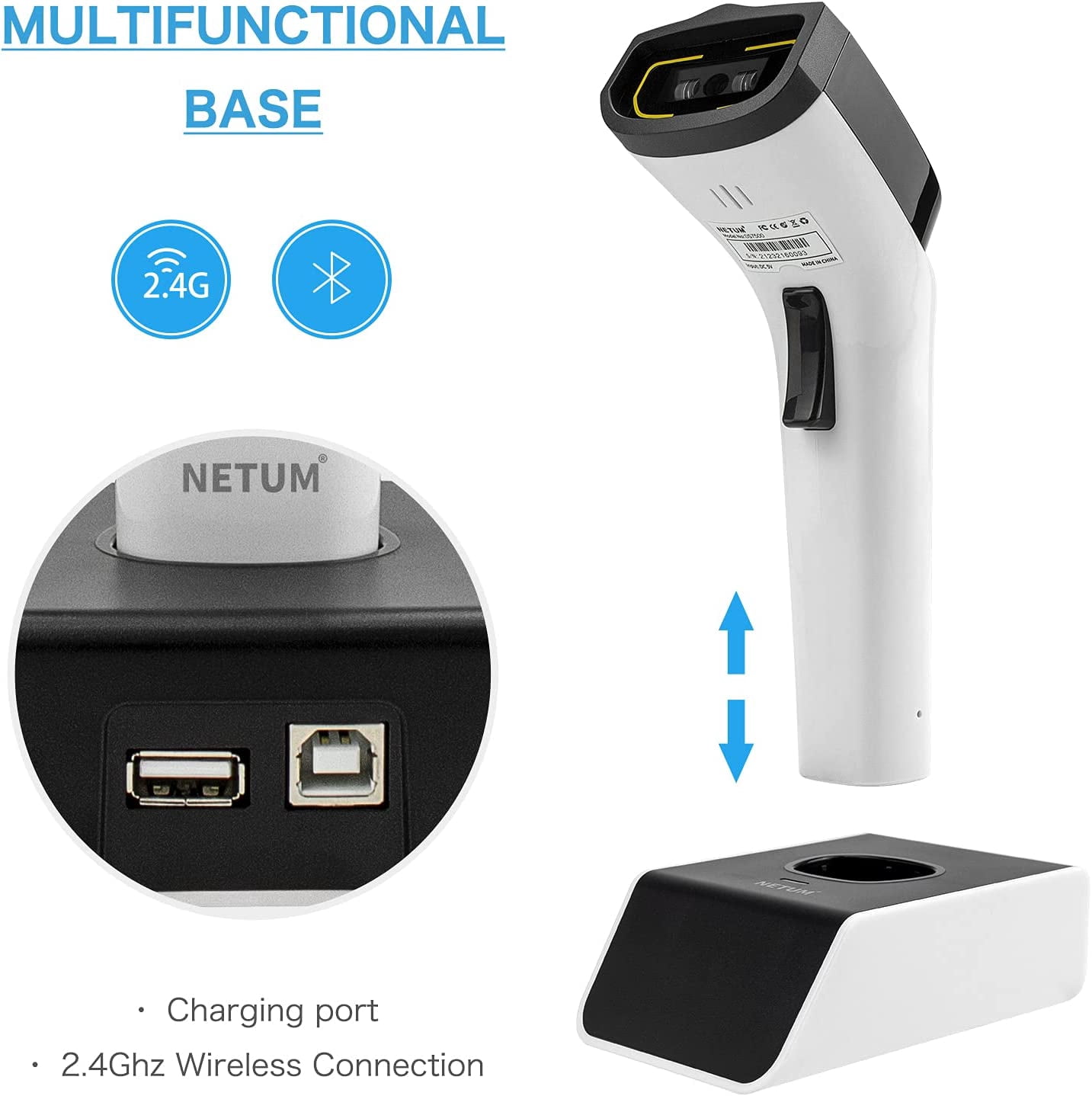 NETUM Wireless Hybrid RFID Imager, NFC HF RFID Tags Reader and 1D/2D QR Barcode Scan, Connect via Bluetooth for Retail Hospitality System DS8100