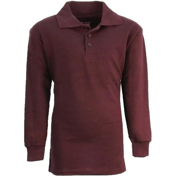 Boys Burgundy Long Sleeve Pique Polo Shirts, Sizes 4-7 - Pack of 36
