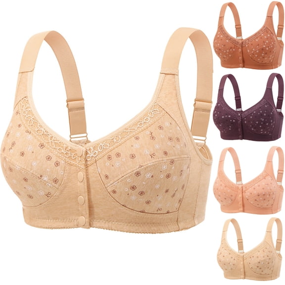 Front Closure Bras for Women Wireless Bras for Older Women Wirefree Bralettes Comfortable Botton Snap Closing Bras Adjustable Strap