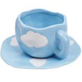 thumbnail image 1 of Taza de Espresso de 10oz Linda de Cerámica Azul Blanca con Nube, Juego de Platos, Taza para Beber, 1 of 7