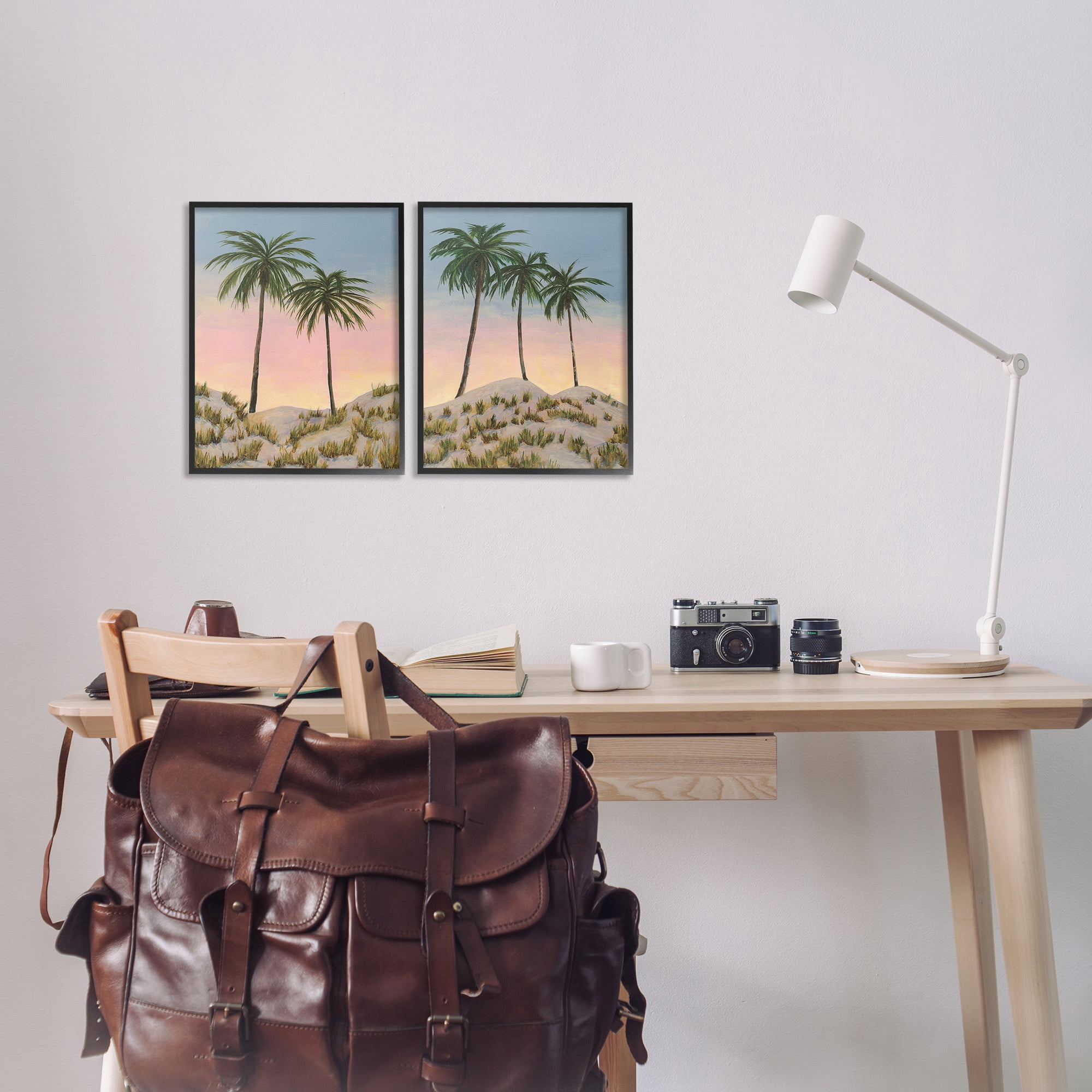 Stupell Industries Sunrise Tropical Scene Landscape Painting Black Framed Art Print Wall Art, 11 x 14, Set of 2
