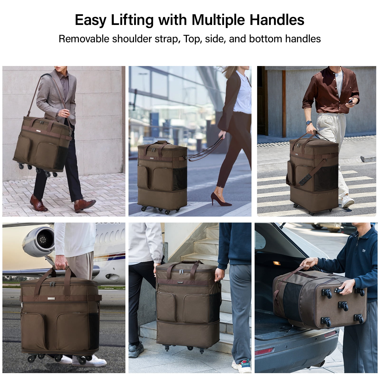 Hanke Suitcases with Wheels Expandable Foldable Luggage Bag Suitcase Collapsible Rolling Travel Bag Duffel Bag for Men Women Lightweight Suitcases,Coffee