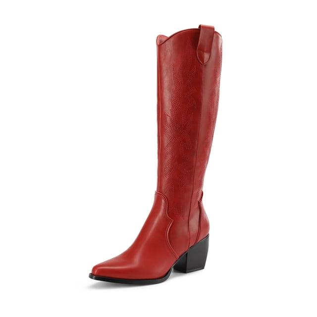 DREAM PAIRS Botas Vaqueras para Mujer Hasta Las Rodilla, Cowboy Boots Mujer Con Tacón