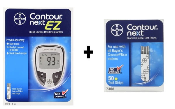 Contour Next EZ Blood Glucose Monitoring System + 50 Contour NEXT Test Stri...