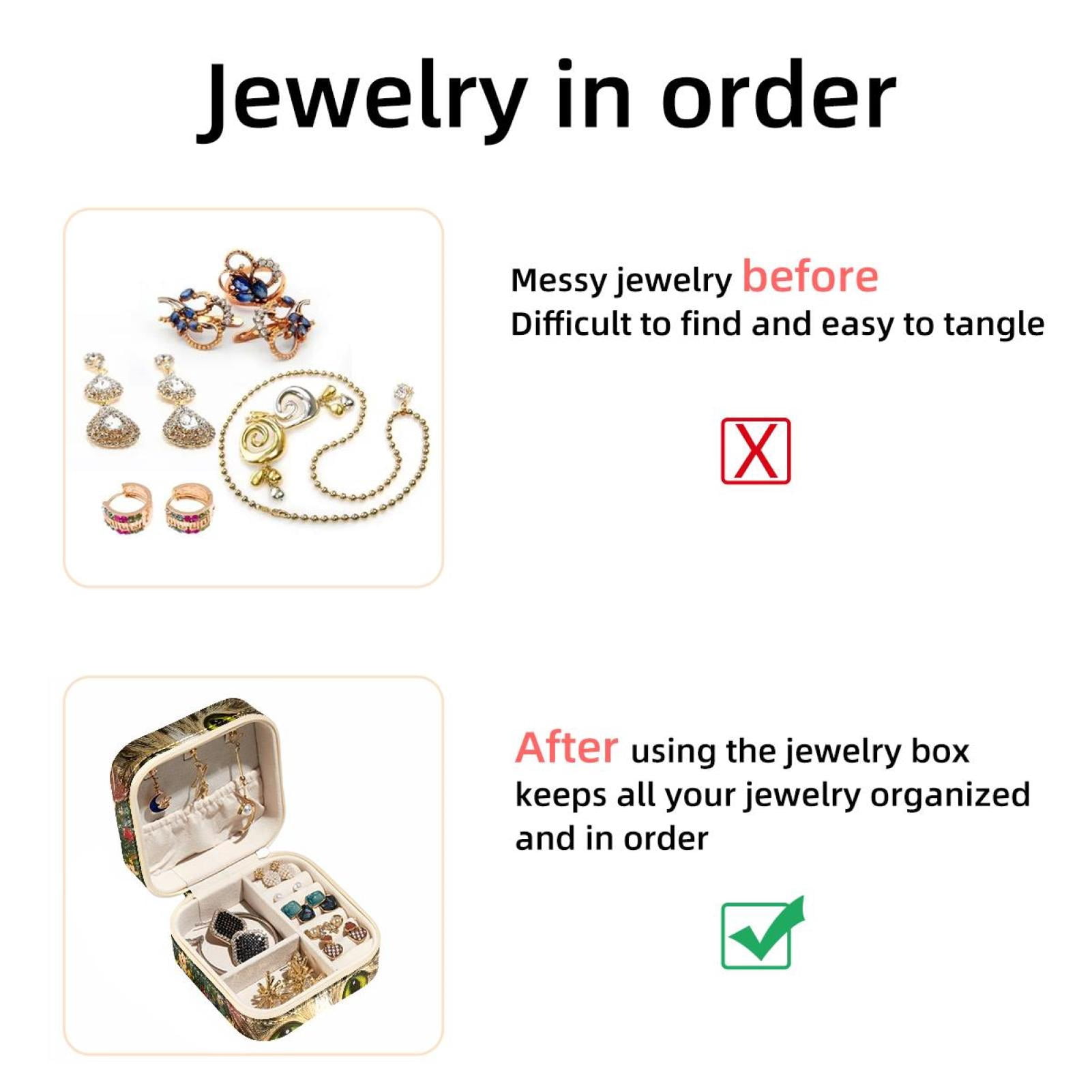 PhooArto Small Jewellery Box, Colorful Flowers and Cat Portable Travel Mini Jewelry Case for Women Leather Ring Organizer