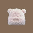 thumbnail image 2 of Xfvqtps Womens Beanie Knit Fuzzy Cuffed Cute Bear Ear Fashion Leather Label Windproof Coldproof Warm Outdoor Thickened Fall Winter Fluffy Plush Hat Pink, 2 of 3