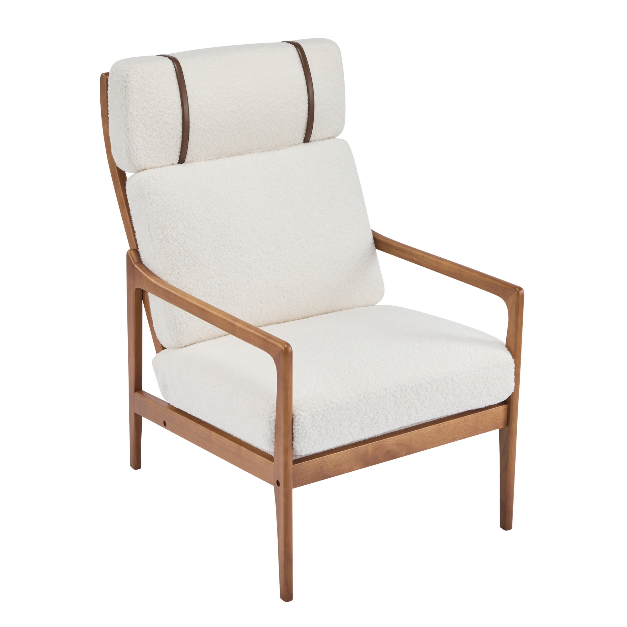 Christopher Knight Home Mid-Century Modern Accent Chair, Solid Wood Frame with High Back, Beige Boucle Cushions
