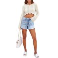 thumbnail image 2 of xiaxaixu Chandail Court en Tricot pour Femme, Printemps Automne, Couleur Unie, Manches Longues, Col Ras du Cou, 2 of 5