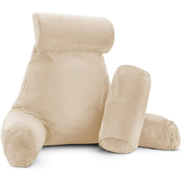 Nestl Reading Pillow Extra Large Bed Rest Pillow With Arms Premium Shredded Memory Foam Tv Pillow Detachable Neck Roll Lumbar Support Pillow Beige Cream Walmart Com Walmart Com