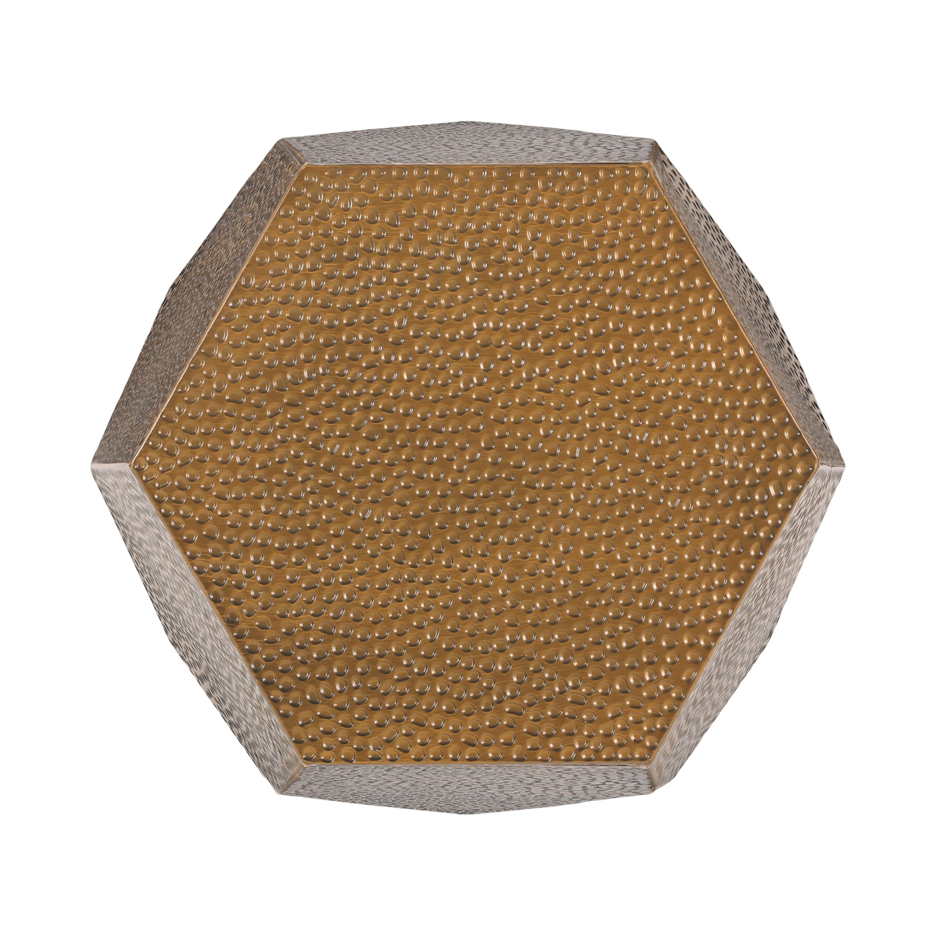 Noble House Minkler Hammered Metal Geometric Side Table, Brushed Antique Gold