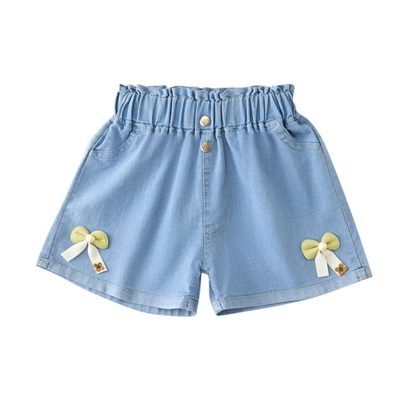 Odeerbi 4-13 Años Niñas Verano Denim Pantalones Cortos Bow Jean Pantalones Cortos Ropa Exterior Casual Vaquero Pantalones Cortos