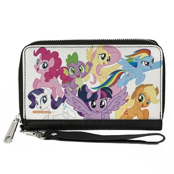 Hasbro Wallet, Zip Around, My Little Pony Mane Six and Spike Action Poses Group White, Vegan Leather