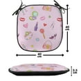 thumbnail image 4 of Cartoon Chair Seating Cushion Set of 2, Girls Illustration with Fashion Accessories and Makeup Lollipop Flower Print, Seat Pads for Office with Anti-slip Backing, 16"x16", Multicolor, by Ambesonne, 4 of 7