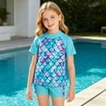thumbnail image 2 of Lanbubble Girls Rash Guard Swimsuit Set Short Sleeve UPF 50+ 2 Pieces Bathing Suit 5-6 Years, 2 of 9