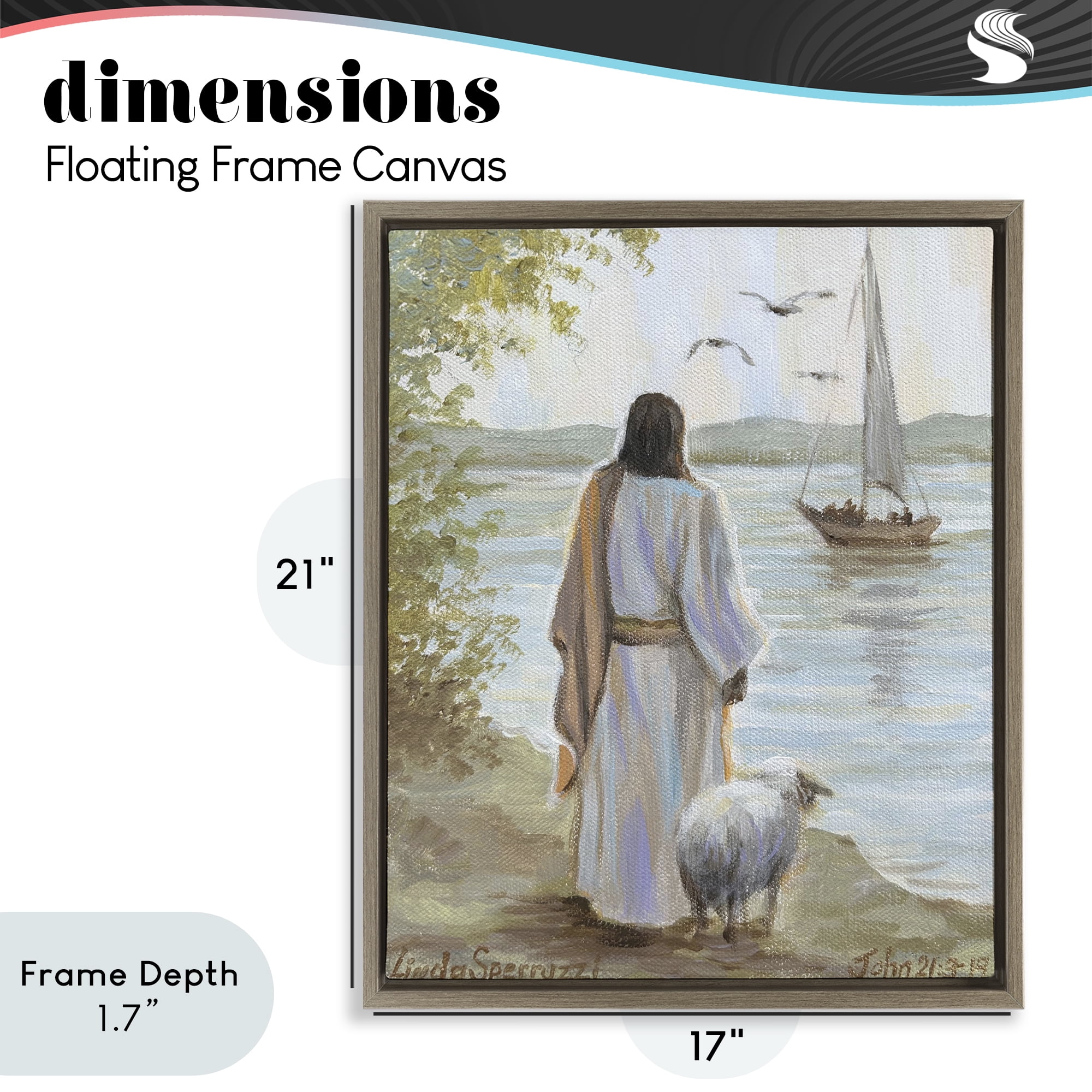 Stupell Industries Jesus Waiting Ashore Brown Framed Floater Canvas Wall Art, design by Linda Sperruzzi