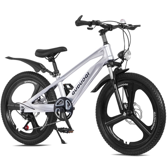 Aukfa 20" Kids Mountain Bike, 7-Speed Youth Bicycle for Boys & Girls Ages 8–12, Lightweight Magnesium Alloy Frame,Silver