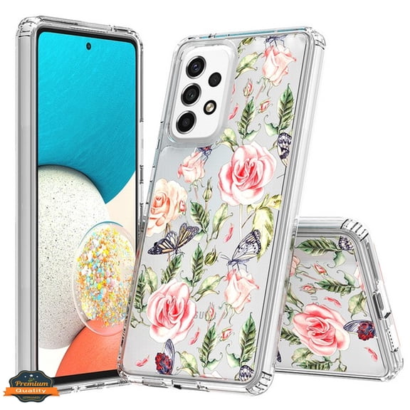 Xpression Phone Case For Samsung Galaxy S25 EDGE Floral Pattern Hybrid Transparent TPU Silicone, Shock Absorption Bumper, Hard Back Slim Cover, Flowers & Butterfly