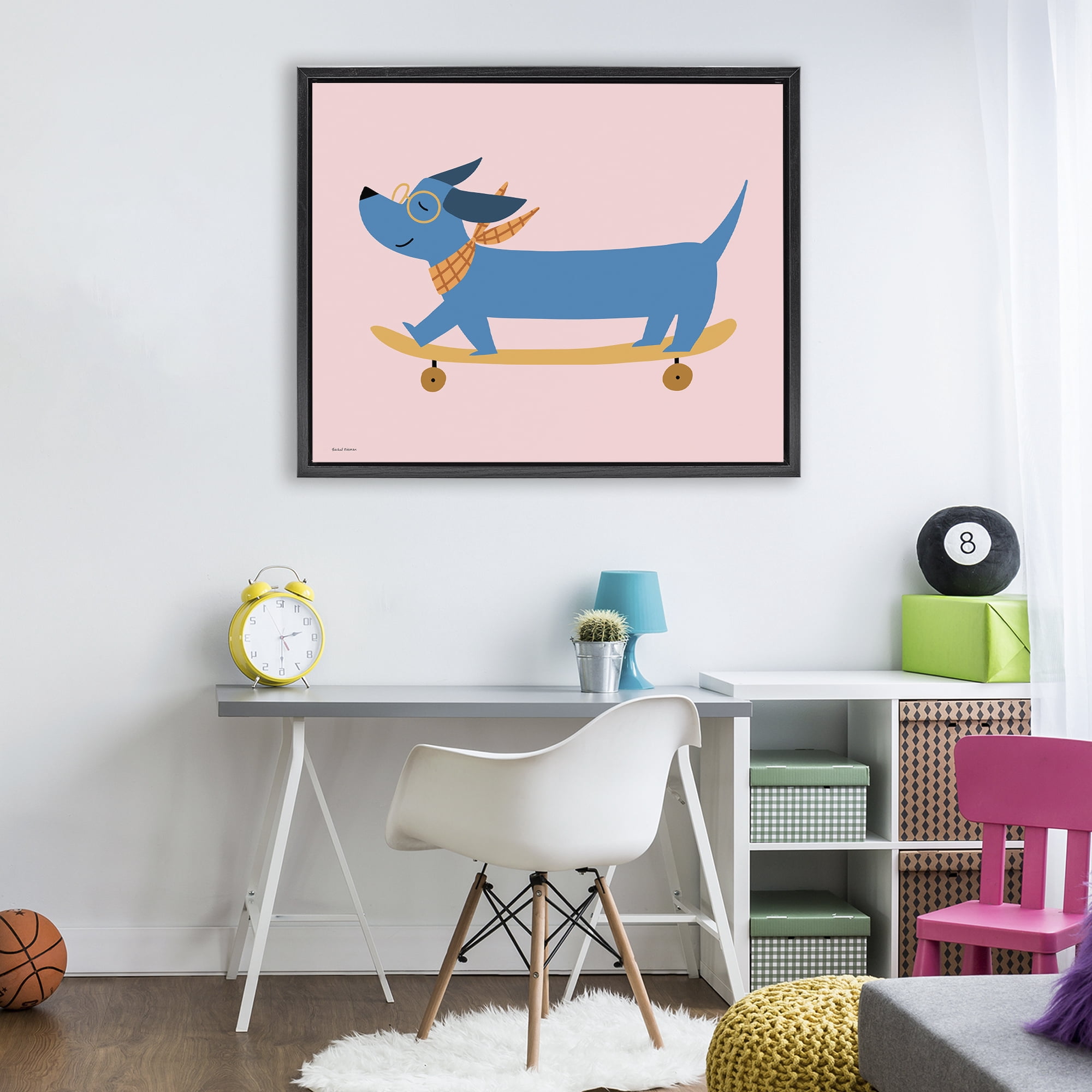 Stupell Industries Skateboarding Wiener Dog Black Framed Floater Canvas Wall Art, design by Rachel Nieman