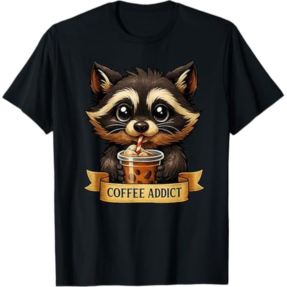 Cute Raccoon Drink Coffee Funny Gifts for Men Women Teen T-Shirt