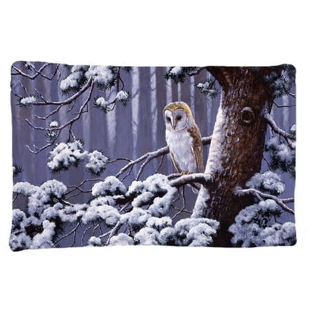 Owl on a Tree Branch in the Snow Fabric Standard Pillowcase
