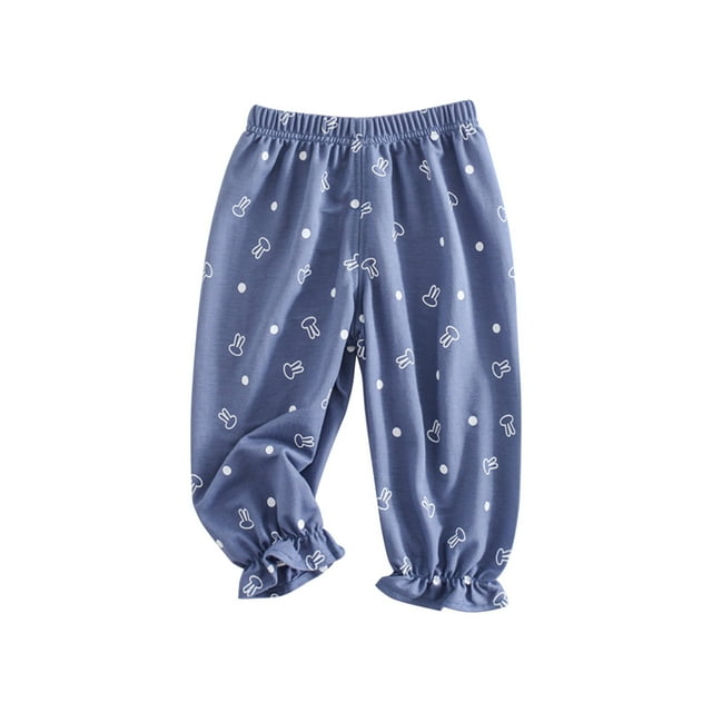 IROINID Clearance Boy Girl Pants Summer Summer Pants Cotton Linen Strap Rabbit Print Mosquito Proof Pants,Blue