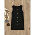 thumbnail image 2 of Bagilaanoe Kid Girl Sleeveless Dress Round Neck Button Stripe Dress Casual Simple One-Piece Clothes, 2 of 7