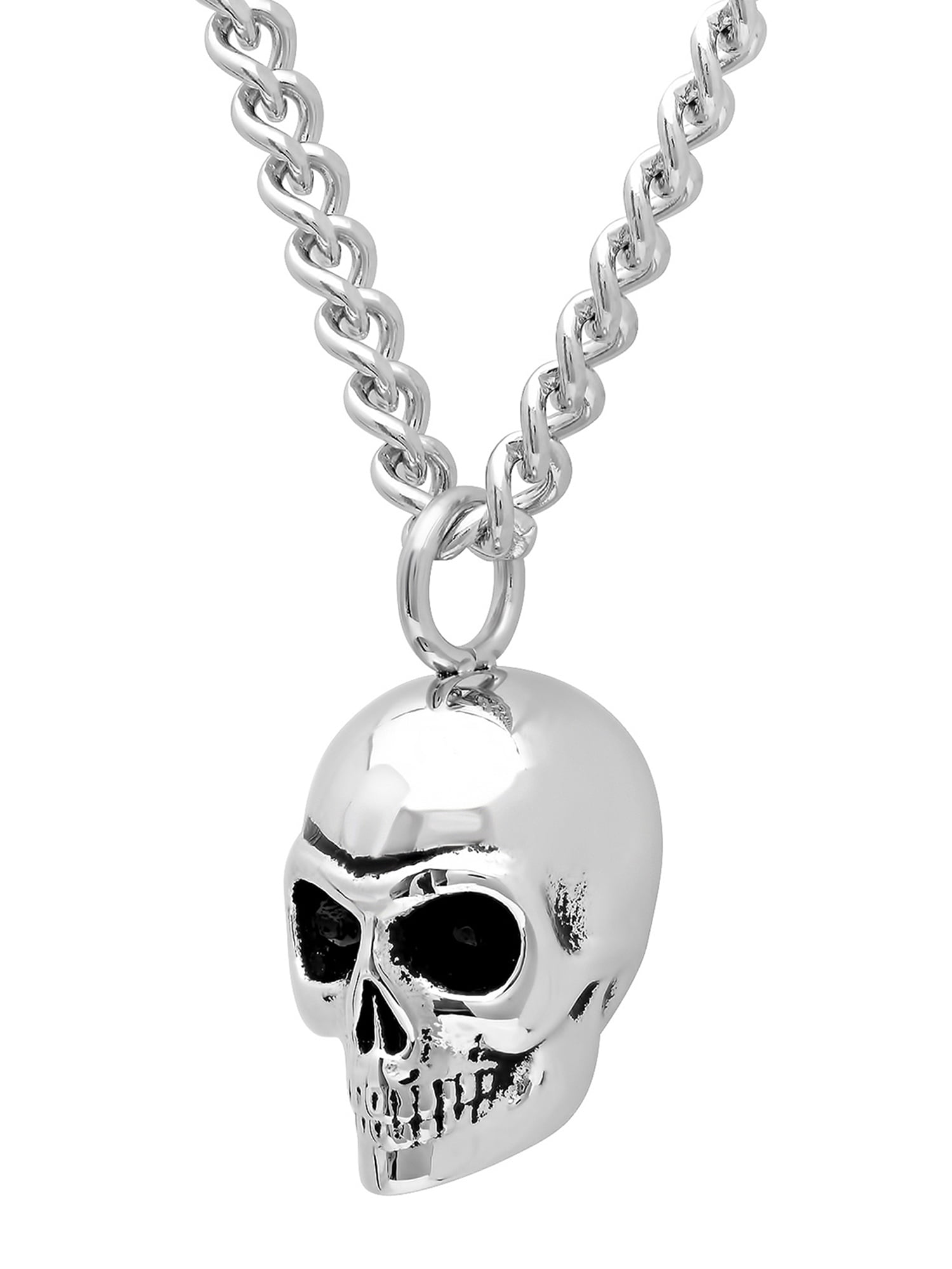 Mens Stainless Steel Human Skull Pendant Necklace Chain