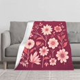 thumbnail image 2 of Durable Soft Flannel Blanket with Elegant Floral Design on Rich Maroon Background - Cozy for Sofa Travel Bed and Chair, 2 of 7