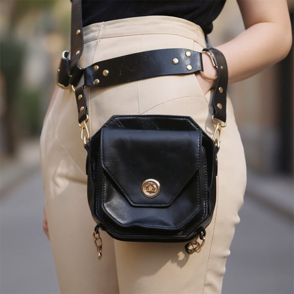 Vintage Motorcycle Waist Bag for Women, PU Leather Crossbody Leg Bag with Medieval Knight Style, Adjustable Side Hip Pouch for Festival Travel and Hands-Free Carry