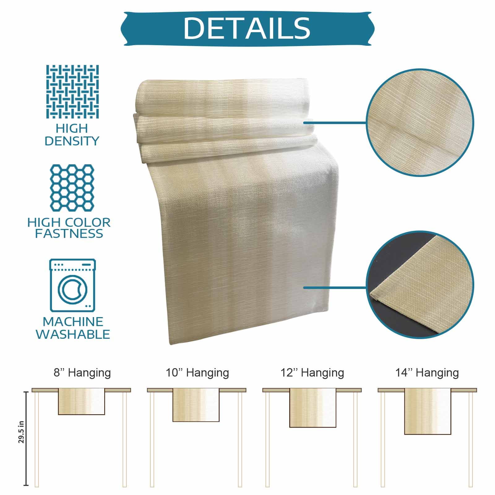 Beige White Stripes Table Runner, Farmhouse Modern Gradient Lines Washable Cotton Linen Table Runners 48 Inches Long, Dresser Scarf Runner for Nightstand/Coffee/End Tables 13''x48''