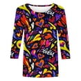 thumbnail image 3 of Ichuanyi Women's Spring Fashion Colorful Love Printed Mid-length 3/4 Sleeves T-shirt Blouse O-Neck Casual Tunic Tops, 3 of 4