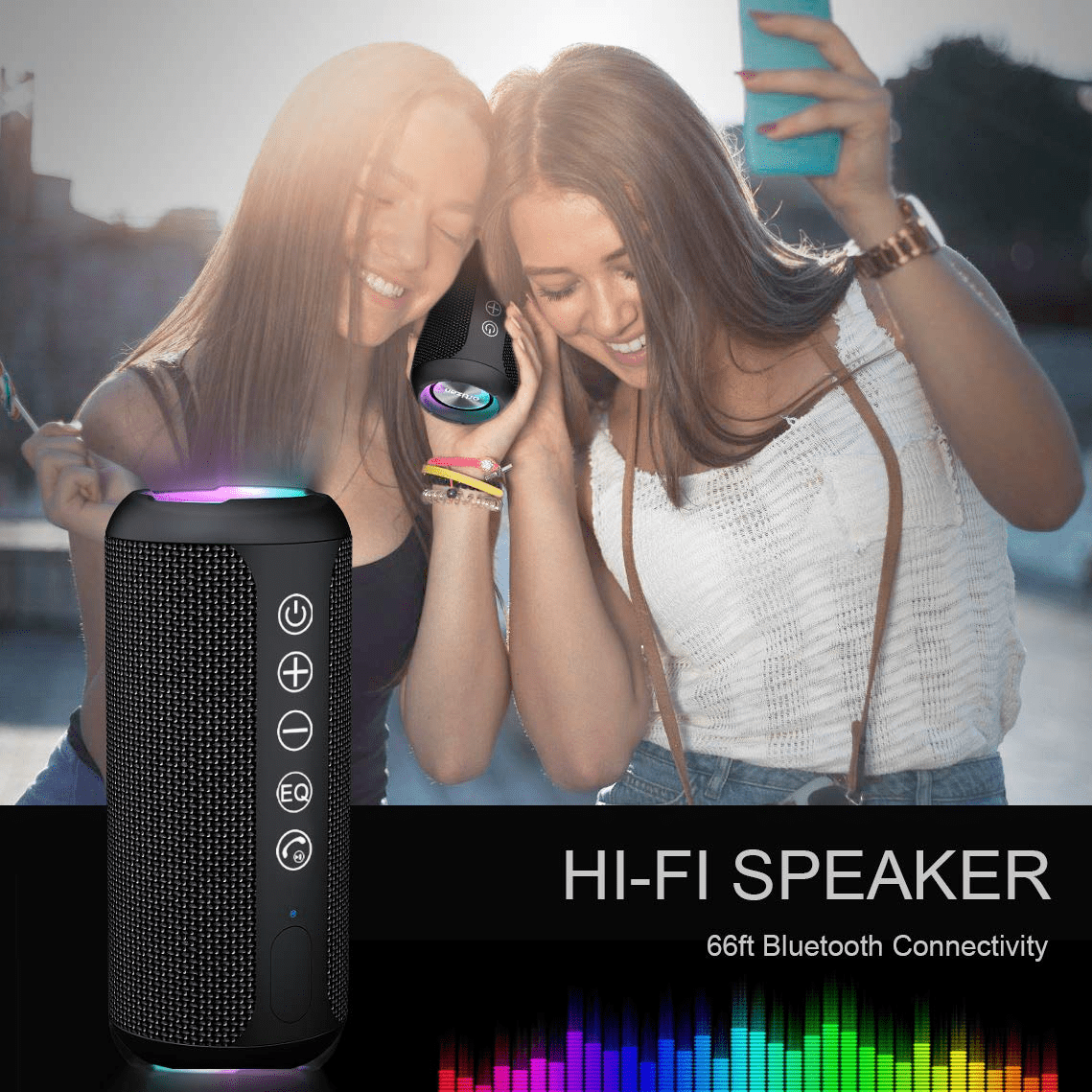 Outdoor Ortizan Bluetooth Speaker IPX7 Waterproof Speakers Extra Bass Speaker Bluetooth for Home Travel Upgraded Portable Wireless Speaker with 24W Loud Stereo Sound and LED Light 30H Playtime 