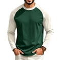 thumbnail image 2 of Domuza Mens Long Sleeve T-Shirt Crew Neck Moisture Wicking Basic Tee Color Block Raglan Tshirts for Daily Wear Dark Green S, 2 of 4