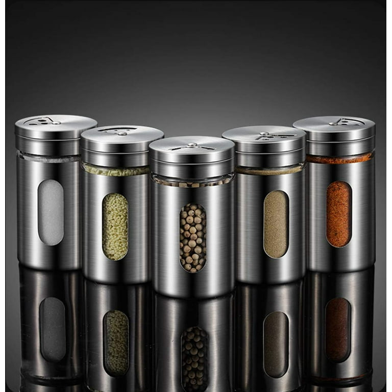 Adjustable Seasoning Shaker Glass Spice Jars 100ml Stainless Steel Lid Salt  Pepper Shaker Dispenser Refillable