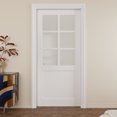thumbnail image 2 of 32" x 80" 6-Lite Frosted Glass Pocket Door with Soft Close, Solid Door Panel & Pocket Door Hardware & Frame, Bathroom Door, Bedroom Door, Pre-finished & Paintable, White, 2 of 11