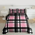 thumbnail image 2 of Homewish Check Geometric Bedding Comforter Set,Modern Geometric Pattern Twin Comforter Sets,Pink Black Bedding Set For Boys Teens,Ultra Soft Home Decor Reversible,2pcs, 2 of 8