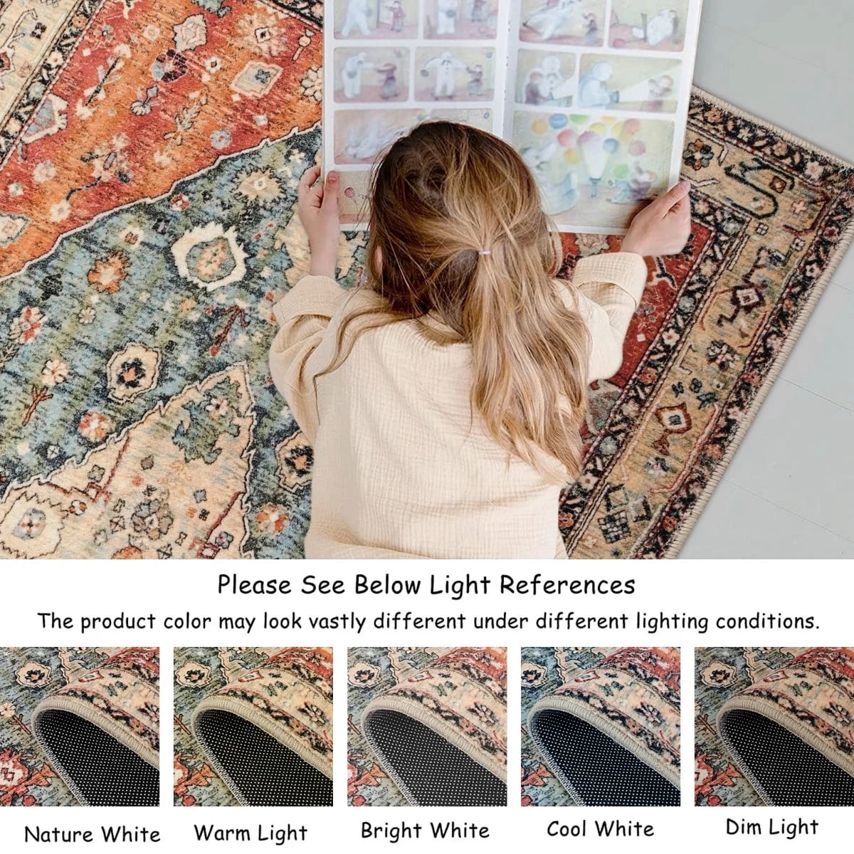 Moynesa 8'x10' Boho Tribal Area Rug,8x10ft Large Washable Bedroom Rug, Soft Non Slip Non-Shedding Kitchen Mat Indoor Office Carpet for Living Room Dining Room Red