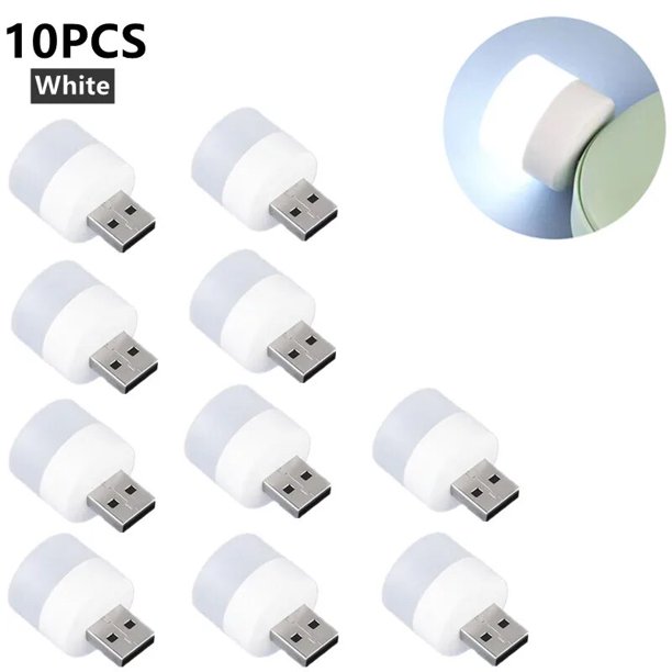 Luz LED nocturna Mini USB para ordenador, luz blanca cálida para libro, protección ocular, carga de energía móvil, lámpara de noche pequeña USB, 1 ~ 10 piezas