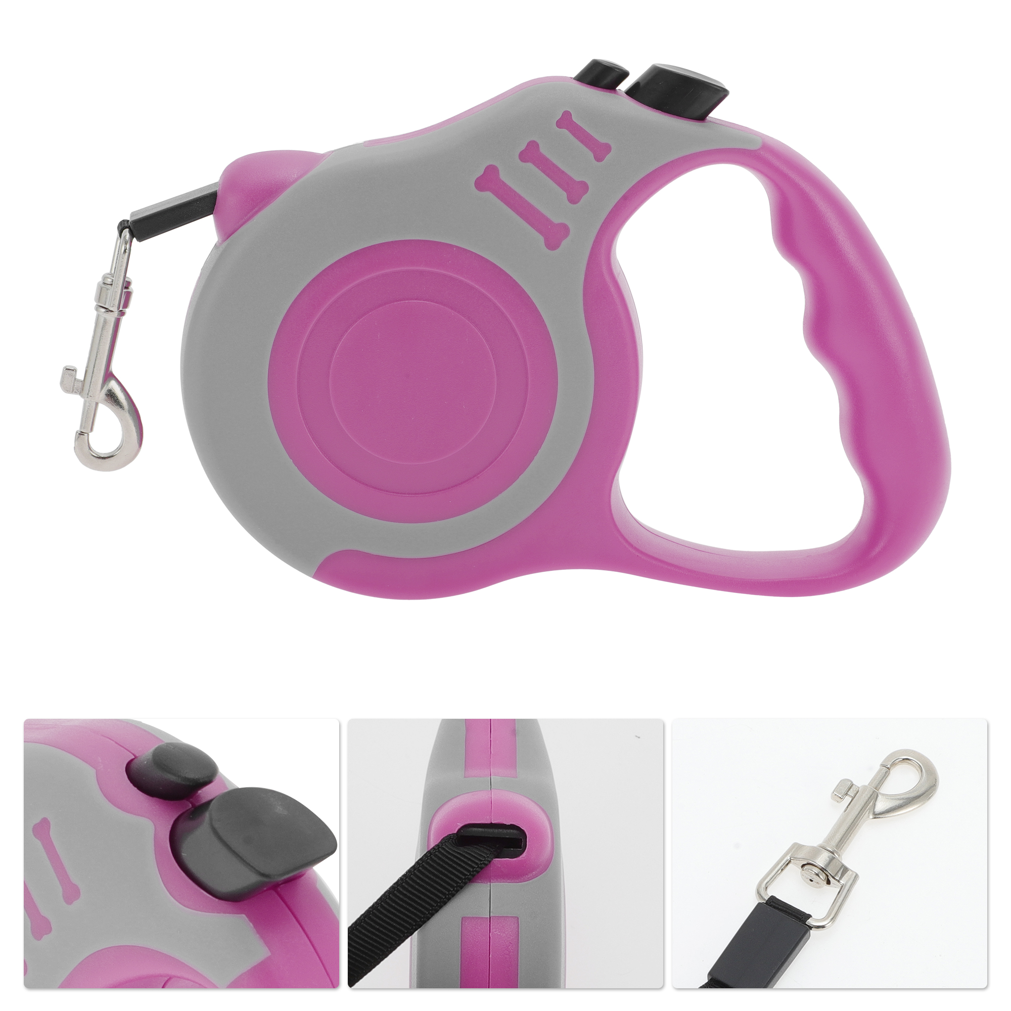 Unique Bargains Retractable Pet Leash Dog Leash Rose Red, Gray 118.11"