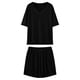 thumbnail image 2 of 3/4 Manga Casual Tops para las Mujeres Suelto V-Cuello Nervioso Punto Superior con Elástico-Cintura Pantalones Cortos Pantalones Conjuntos, Tela Elástica Suave para el Salón Diario Y el Uso Casual, 2 of 5