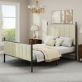 thumbnail image 2 of Dextrus-Queen Size Upholstered Metal Canopy Bed Frame, Strong Metal Slat Mattress Support, Beige, 2 of 8