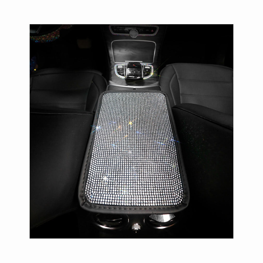 Bling Car Armrest Cover,Cute Charming Car Center Console Protective Cushion Pad Luster Crystal Rhinestone Car Accessories for Women Girl White