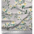 thumbnail image 1 of Soimoi Gray Poly Georgette Fabric Leaves & Magnolia Floral Printed Fabric 1 Yard 52 Inch Wide, 1 of 3
