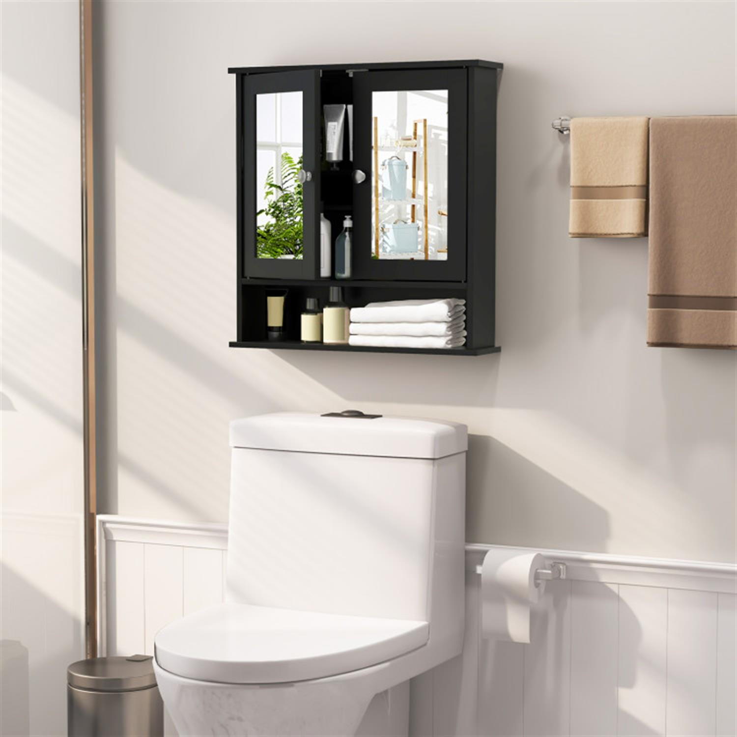 Demi Bonn Bathroom Wall Cabinet with Storage, Wall Mounted Bathroom Mirror Cabinet, Bathroom Wall Mount Mirror Cabinet Organizer for Bathroom, Black