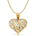 thumbnail image 1 of 14K Two Tone Gold Fancy Design Heart Charm Pendant with 1.4mm Flat Open Wheat Chain Necklace - 20", 1 of 6
