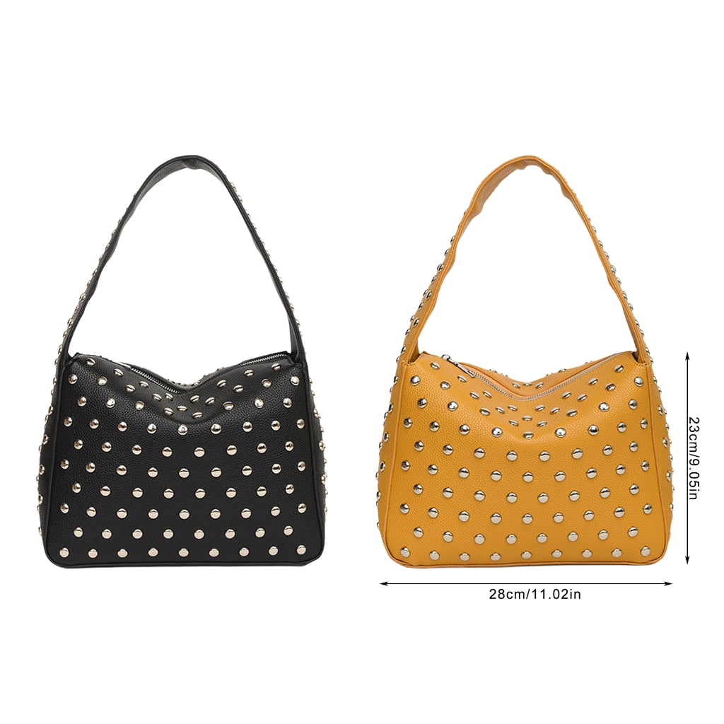 Necvior Studded PU Underarm Purse Shoulder Bag Retro Punk Style 90s Small Zippered Handbag for Women Fashion Streetwear