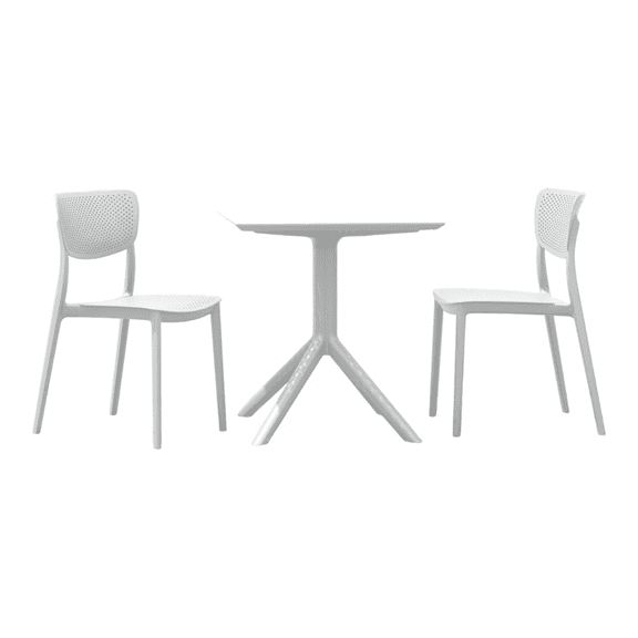 Compamia Lucy 3 Piece Outdoor Bistro Set with 24 inch Square Table Top White